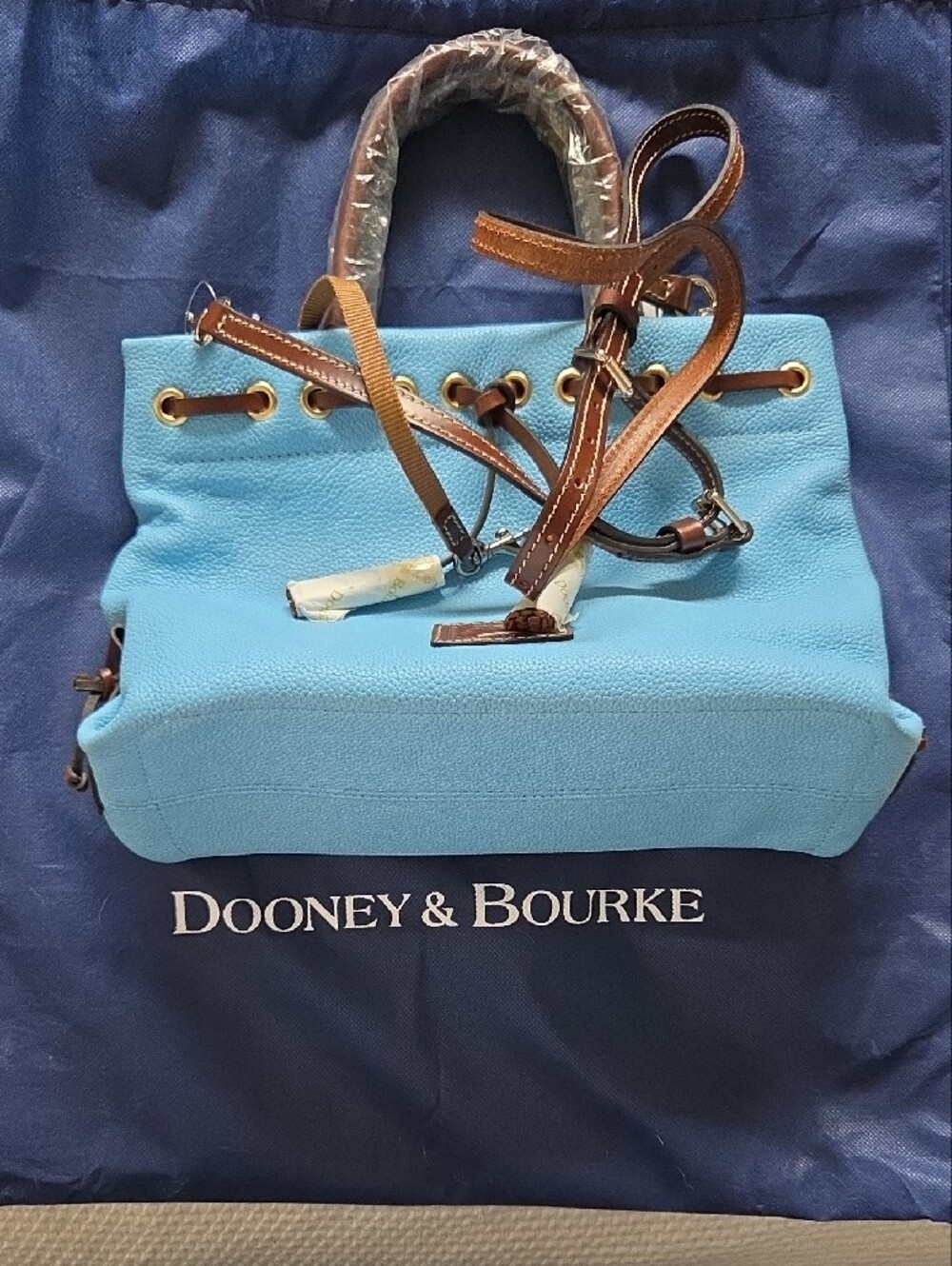NWT Dooney & Bourke Wakefield Tassel Tote Pebble Leather In Caribbean Blue - Picture 8 of 9